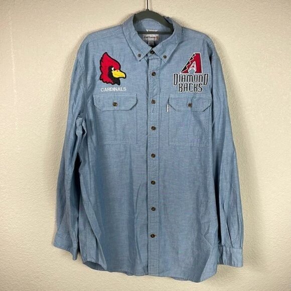 Carhartt Chambray Button Front Long Sleeve Shirt Arizona Diamondbacks Cardinals - Picture 1 of 12